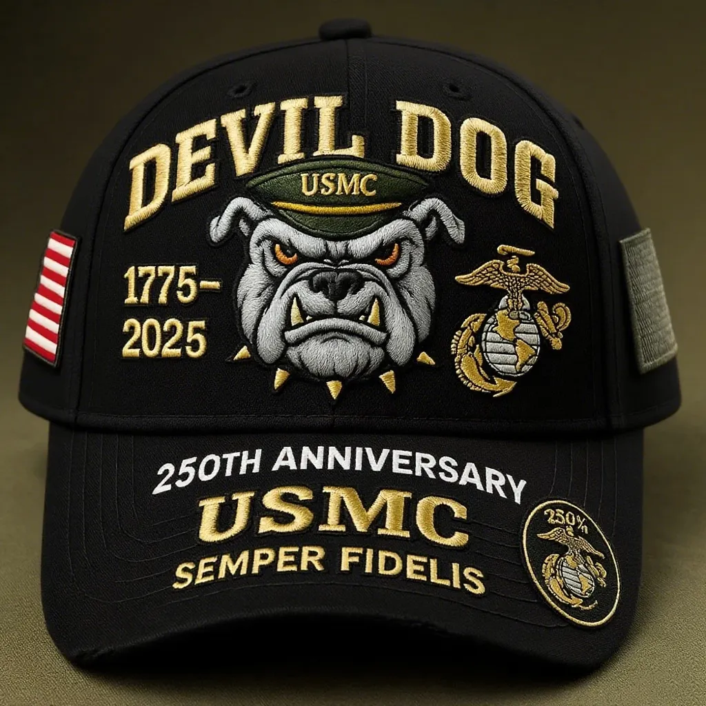 USMC 250th Anniversary Devil Dog Cap in Various Colors
