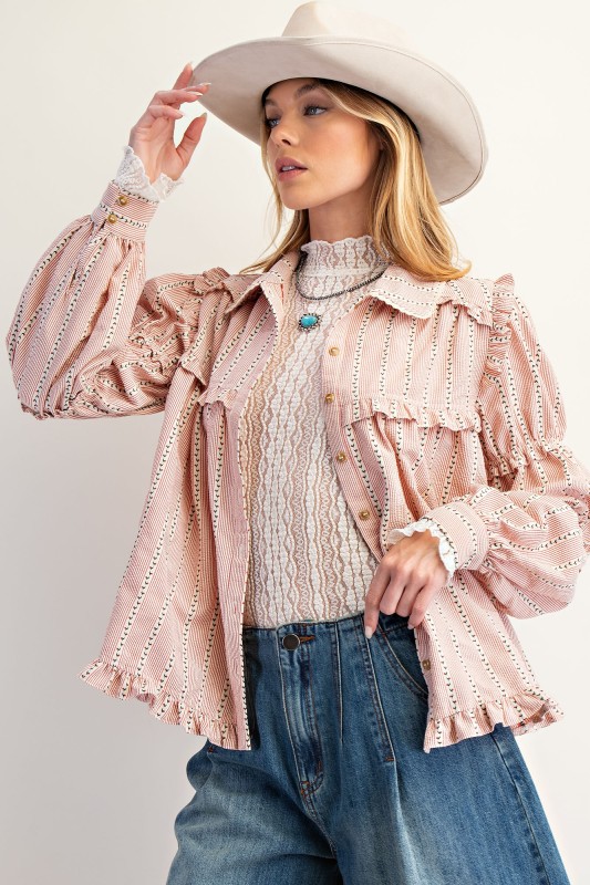 New Autumn Women's Fashion Lace Long Sleeve Striped Shirt Jacket-Pre-sale