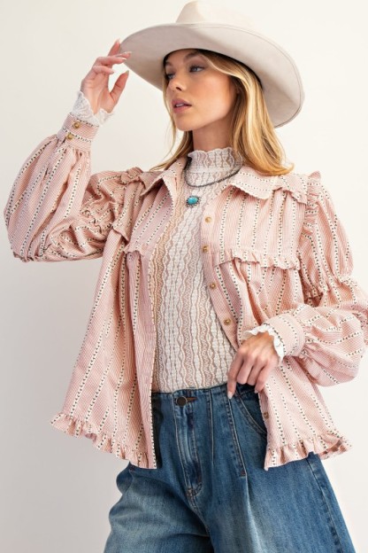 New Autumn Women's Fashion Lace Long Sleeve Striped Shirt Jacket-Pre-sale