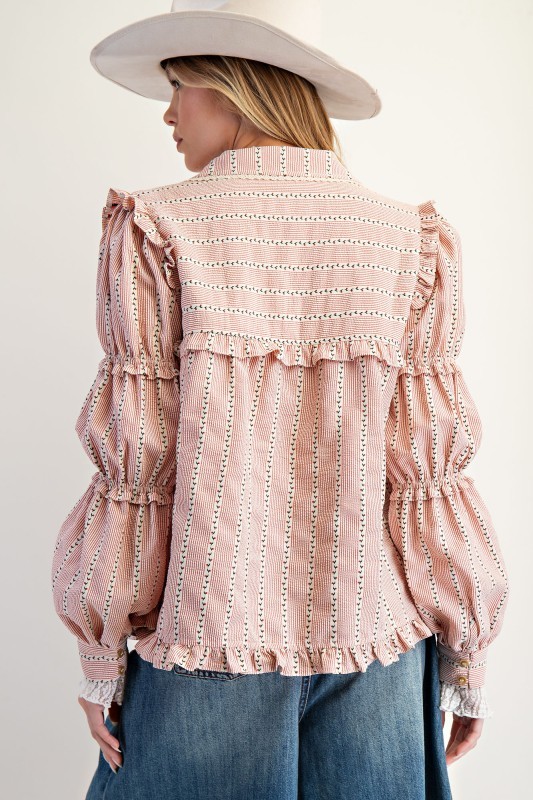 New Autumn Women's Fashion Lace Long Sleeve Striped Shirt Jacket-Pre-sale