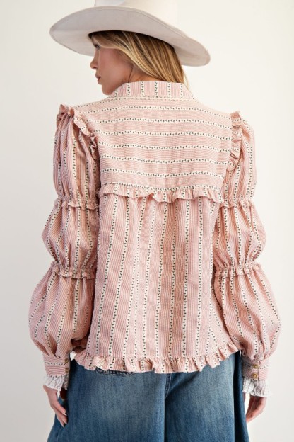 New Autumn Women's Fashion Lace Long Sleeve Striped Shirt Jacket-Pre-sale