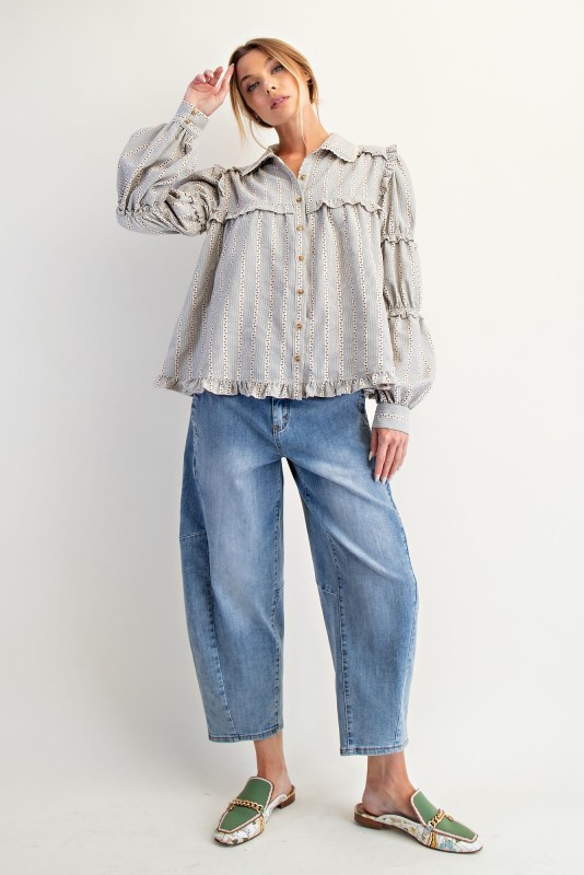 New Autumn Women's Fashion Lace Long Sleeve Striped Shirt Jacket-Pre-sale