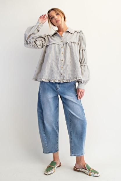 New Autumn Women's Fashion Lace Long Sleeve Striped Shirt Jacket-Pre-sale