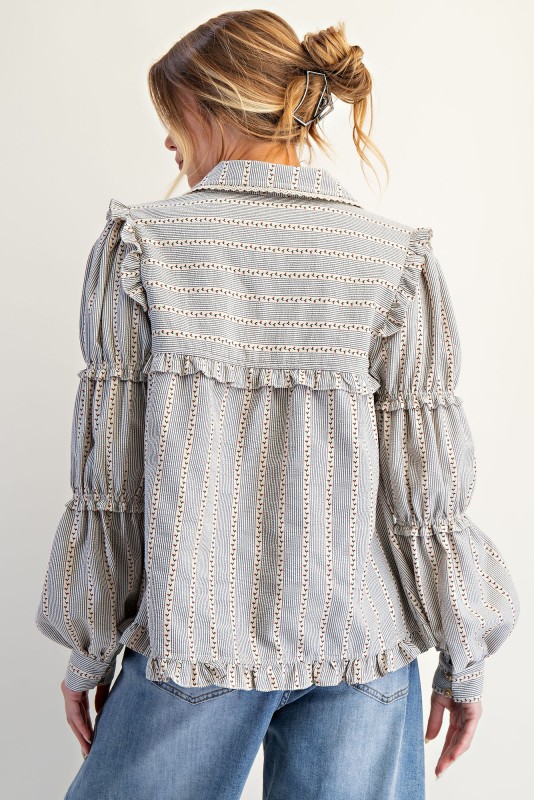 New Autumn Women's Fashion Lace Long Sleeve Striped Shirt Jacket-Pre-sale