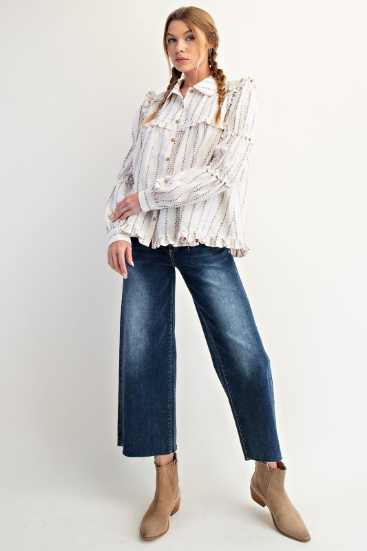 New Autumn Women's Fashion Lace Long Sleeve Striped Shirt Jacket-Pre-sale