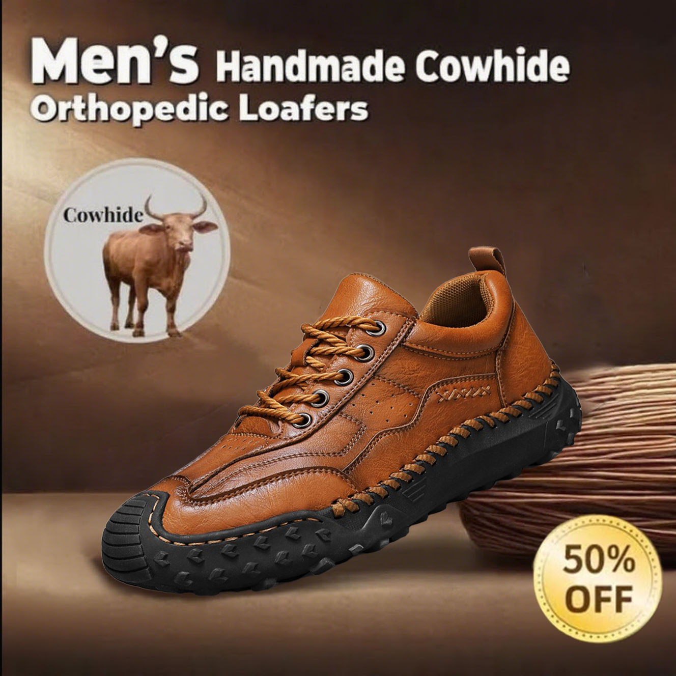 50% off -Men's handmade genuine leather non-slip orthopedic shoes