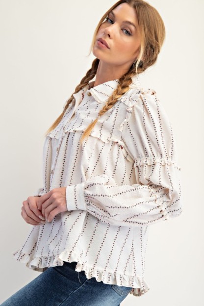 New Autumn Women's Fashion Lace Long Sleeve Striped Shirt Jacket-Pre-sale