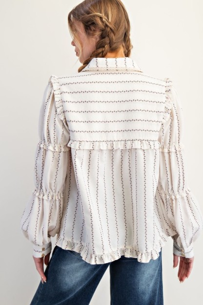 New Autumn Women's Fashion Lace Long Sleeve Striped Shirt Jacket-Pre-sale