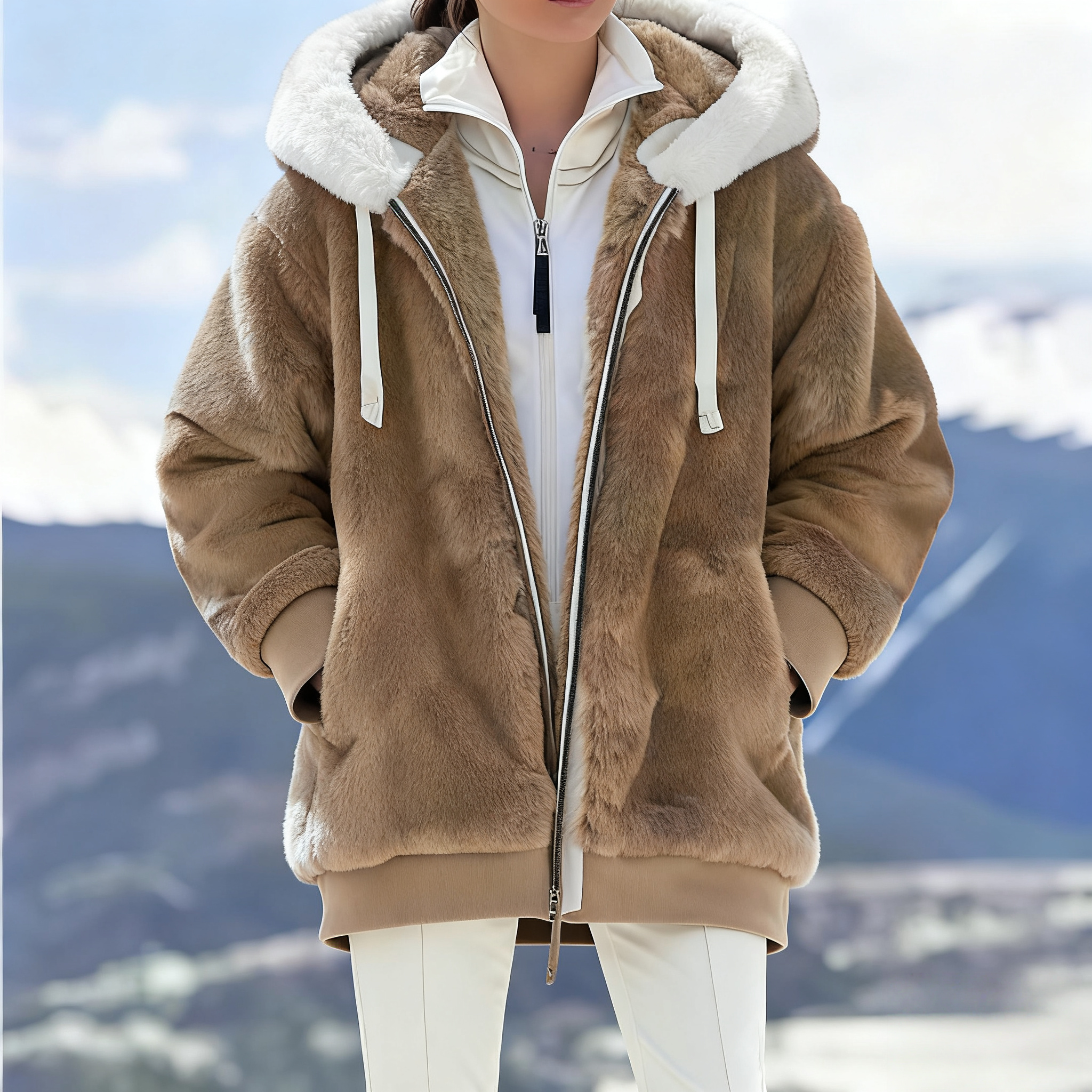 Women's Oversized Fleece-Lined Zipper Hooded Jacket—Soft and Warm Winter Wear