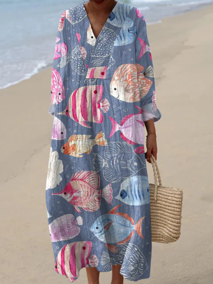 Women's Abstract Pattern Art Print Cotton Dress - Series9