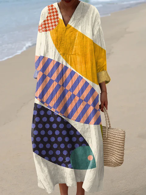 Women's Abstract Pattern Art Print Cotton Dress - Series9