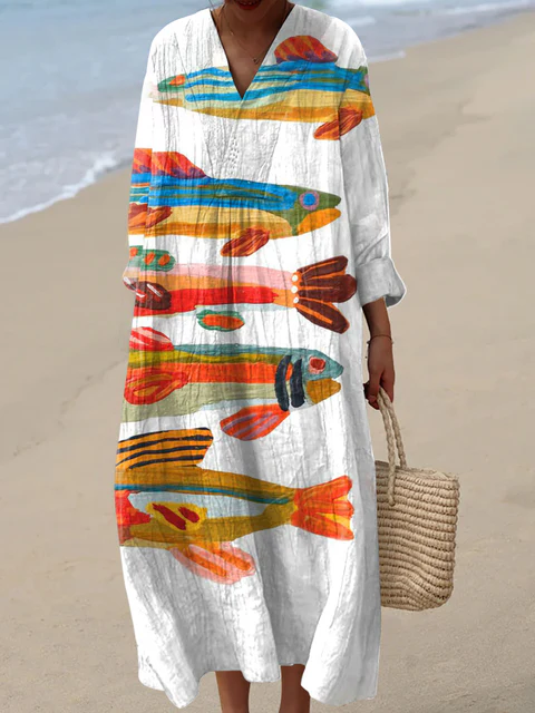 Women's Abstract Pattern Art Print Cotton Dress - Series9