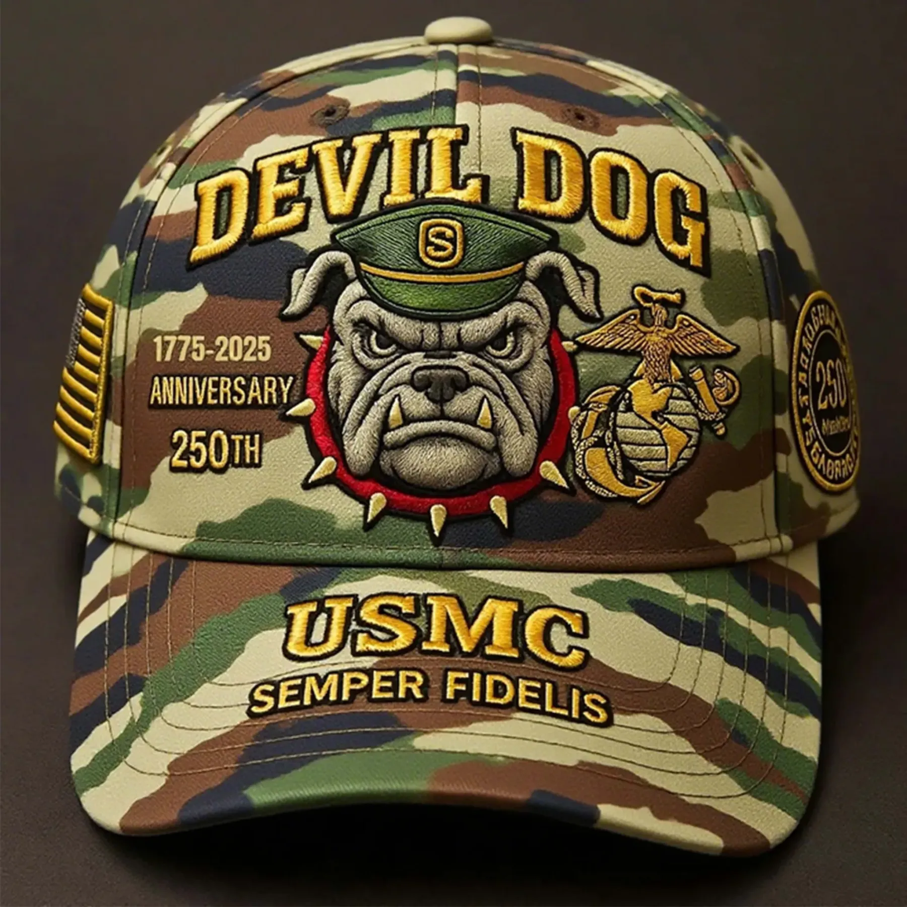 USMC 250th Anniversary Devil Dog Cap in Various Colors