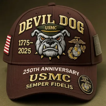 USMC 250th Anniversary Devil Dog Cap in Various Colors