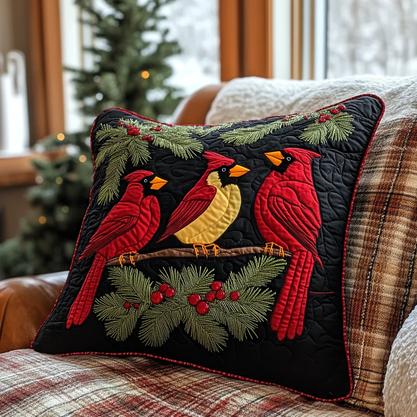 Cardinal Trio Quilted Pillow