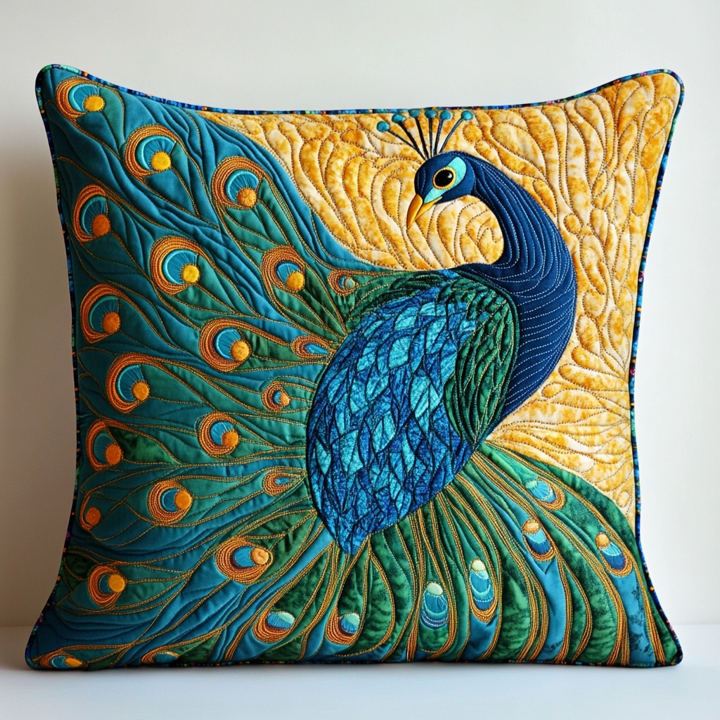 Peacock Quilted Pillow