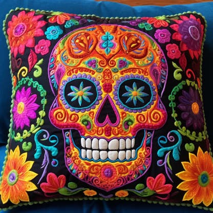 Sugar Skull Quilted Pillow