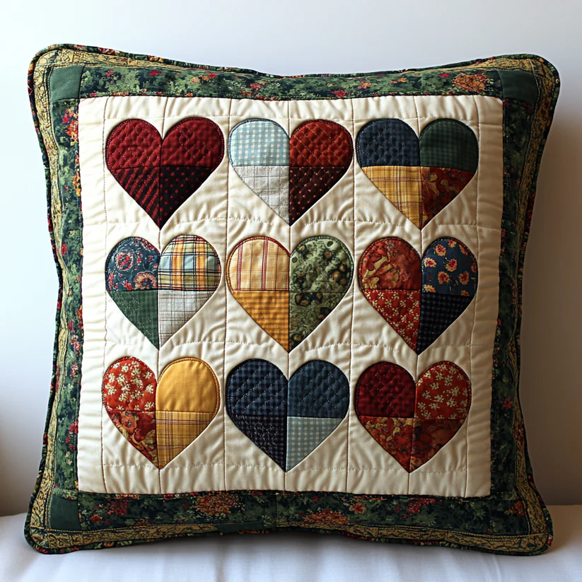 Patchwork Heart Quilted Pillow