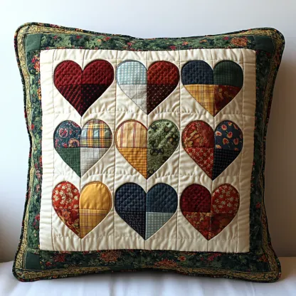Patchwork Heart Quilted Pillow