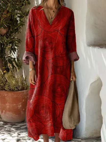 [Copy]Women's Cotton Vintage Abstract Geometric Art Print Dress