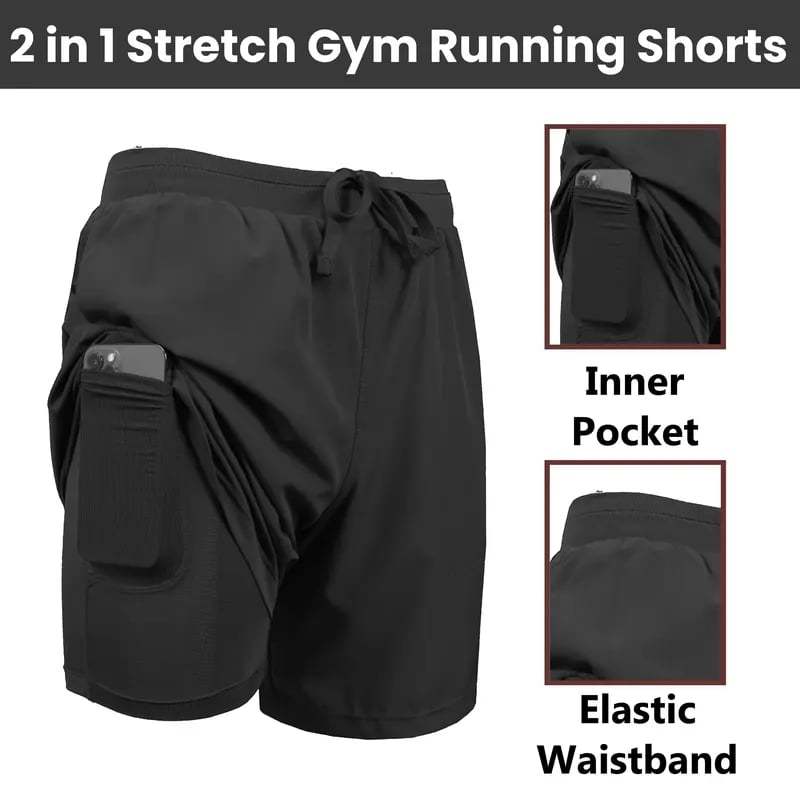 3-Pack Men's 2 in 1 Stretch Active Quick Dry Gym Running Shorts With Liner