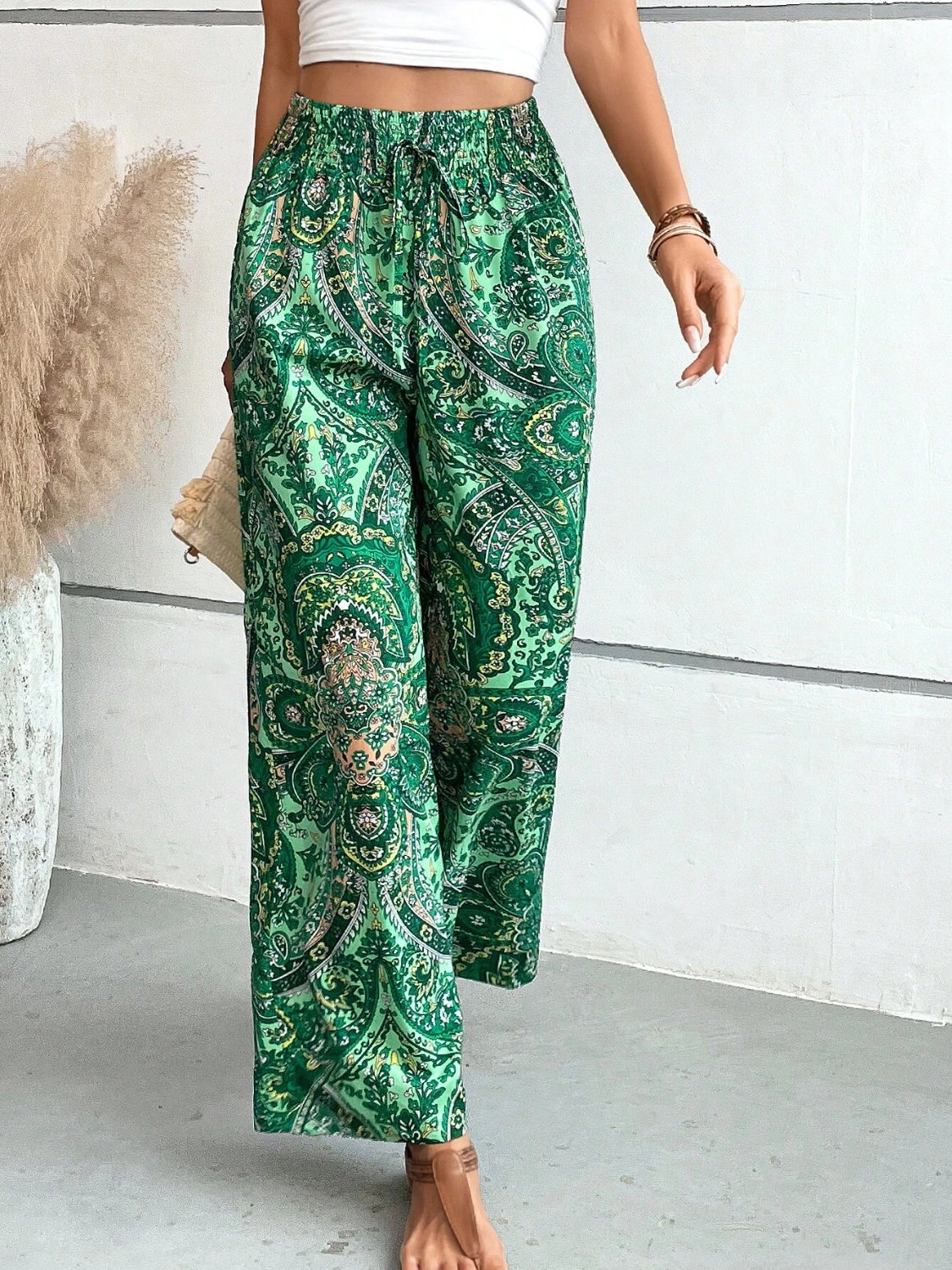 Vintage Print Wide-Leg Pants for Women - Casual Spring/Summer Style