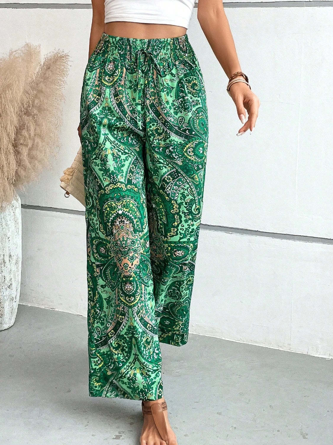Vintage Print Wide-Leg Pants for Women - Casual Spring/Summer Style
