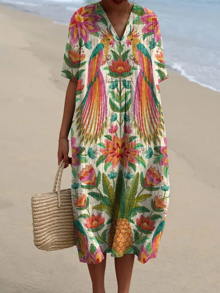 Women's Vintage Abstract Art Print Elegant Flowing Dress