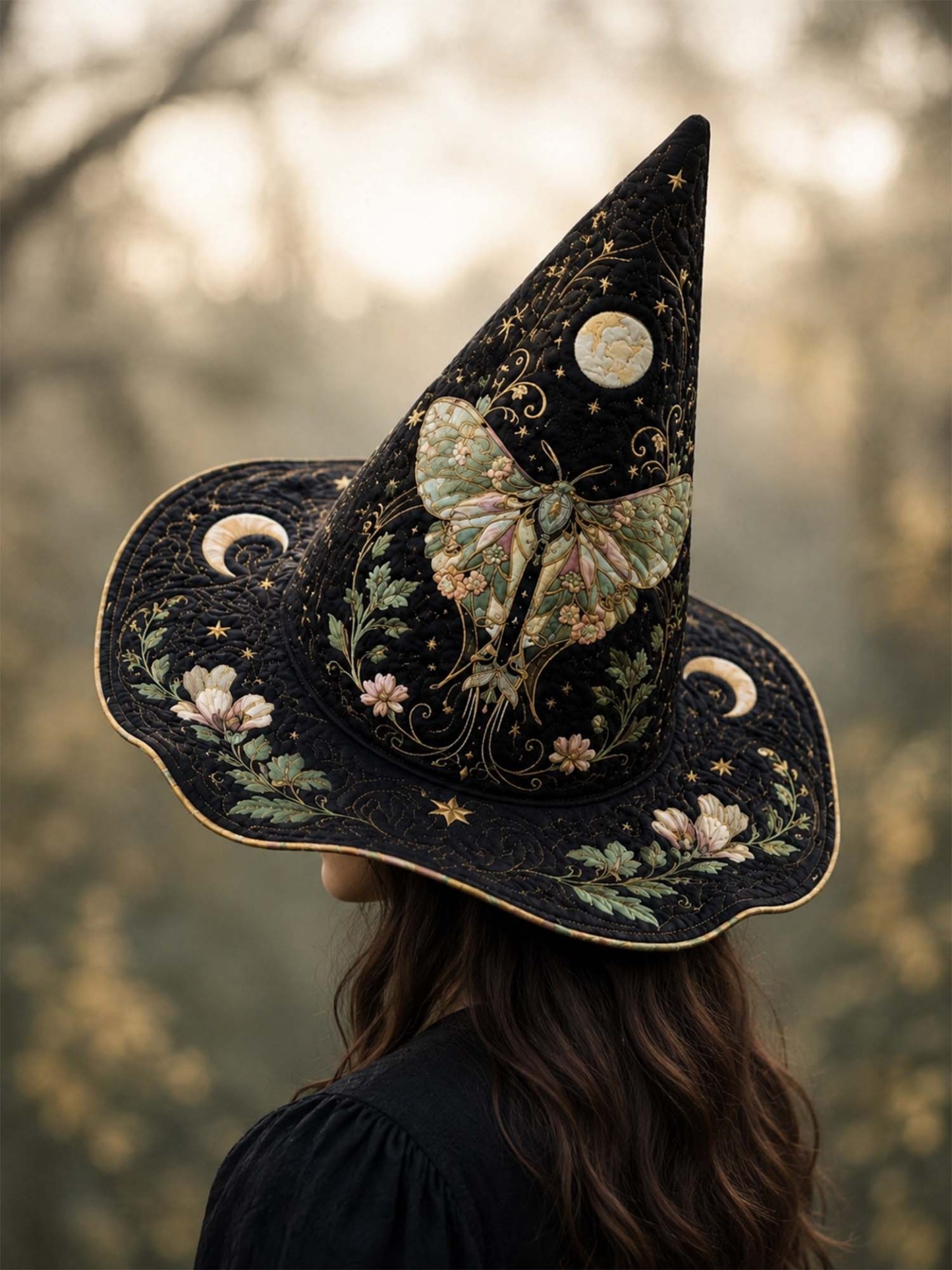 Moth Fairy Victorian Gothic Handcrafted Quilted Witch Hat