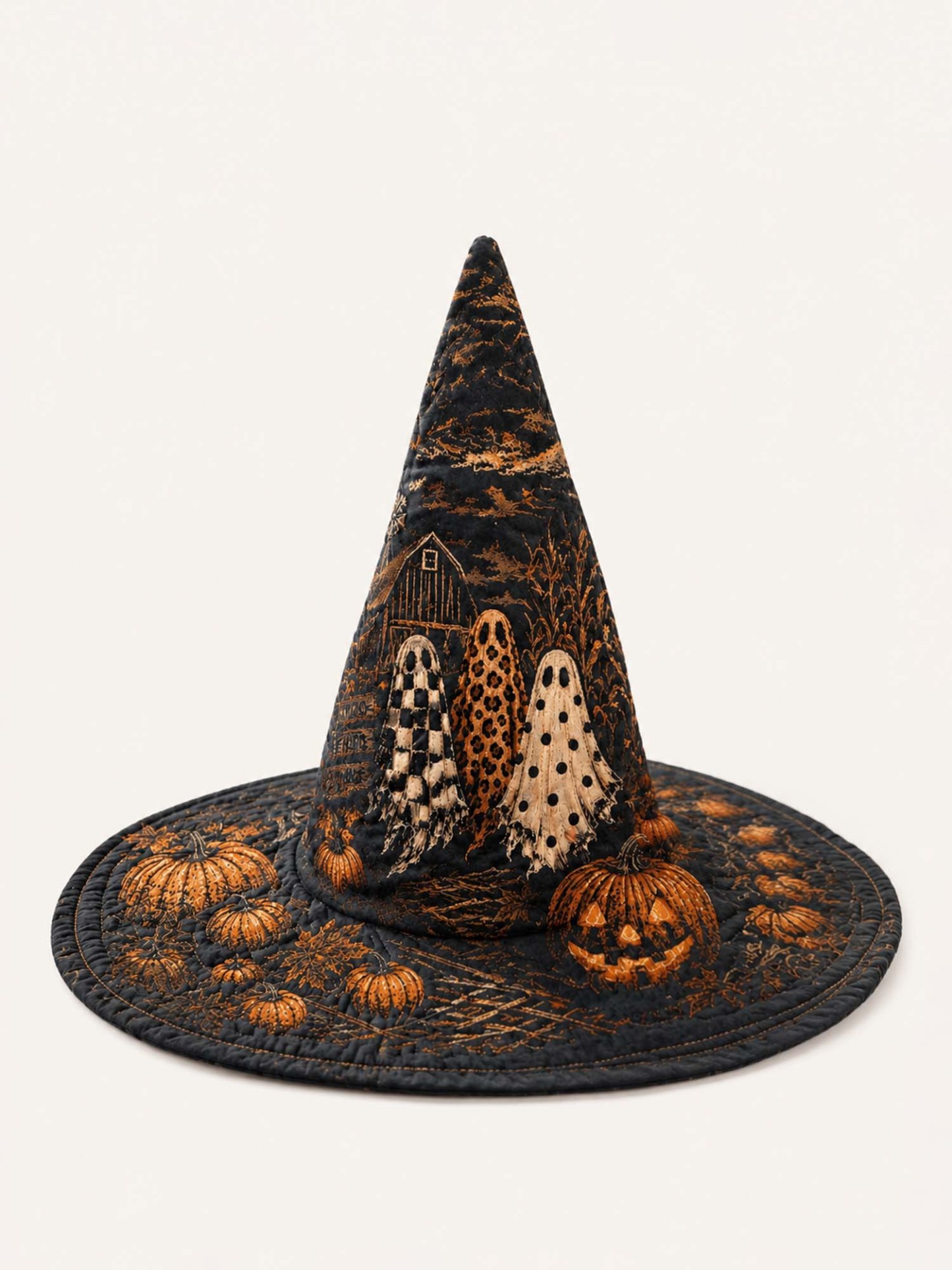 Gothic Halloween Haunted Pumpkin Handcrafted Quilted Witch Hat