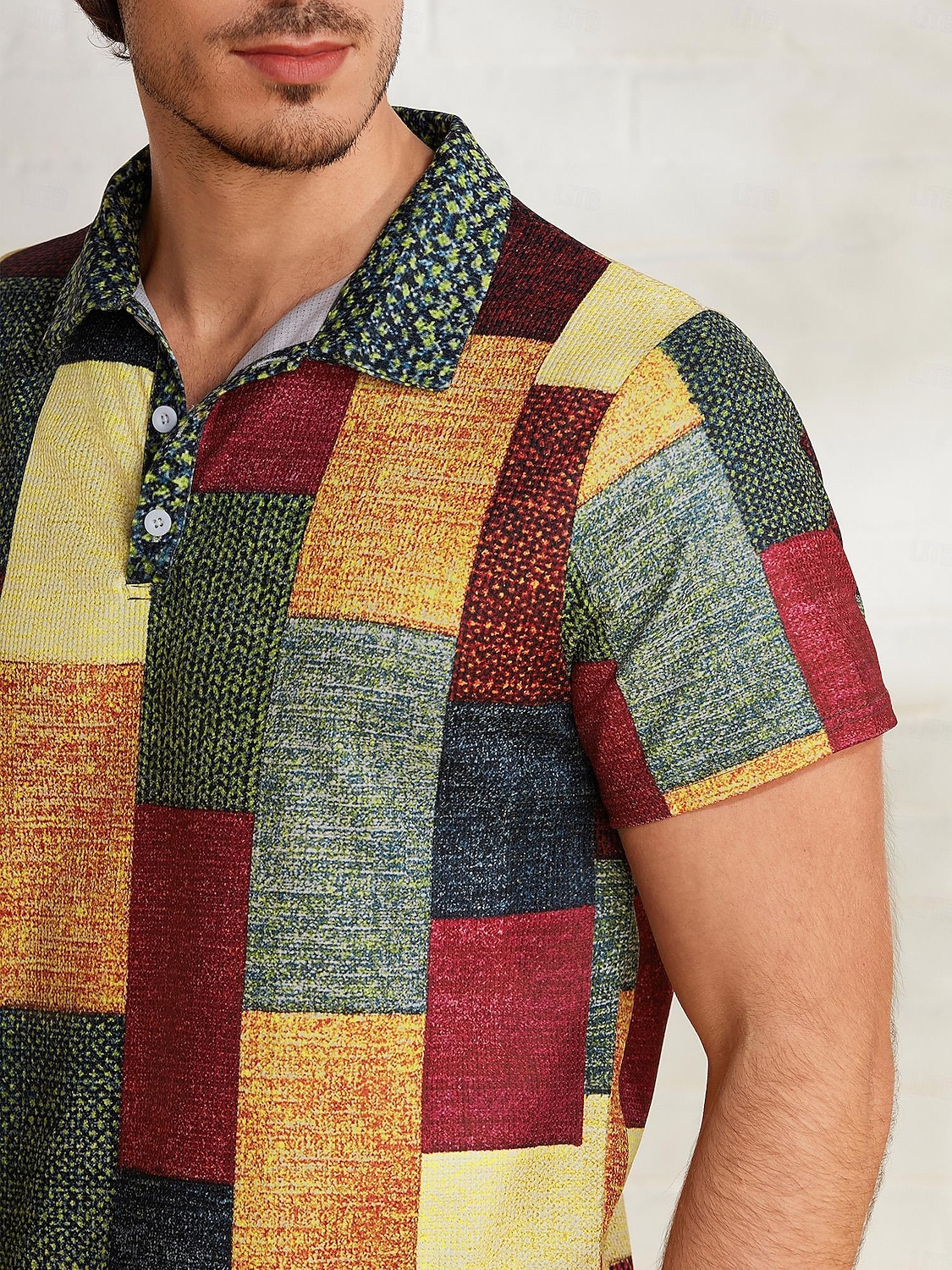 Men's Plaid Waffle Polo Shirts Golf Shirt Short Sleeve Polo Shirts Collared Shirts Vintage Casual Vacation Wear Formal Wear Festival Wear Buttons 3D Print Light Yellow Crystal / Orange Yellow 2025 - $22.99 &ndash;P5