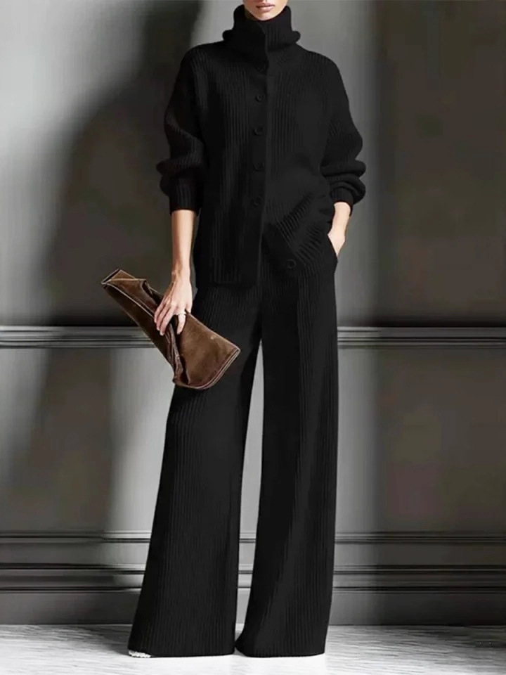 Women's Casual Woolen High-Neck Wide-Leg Suit