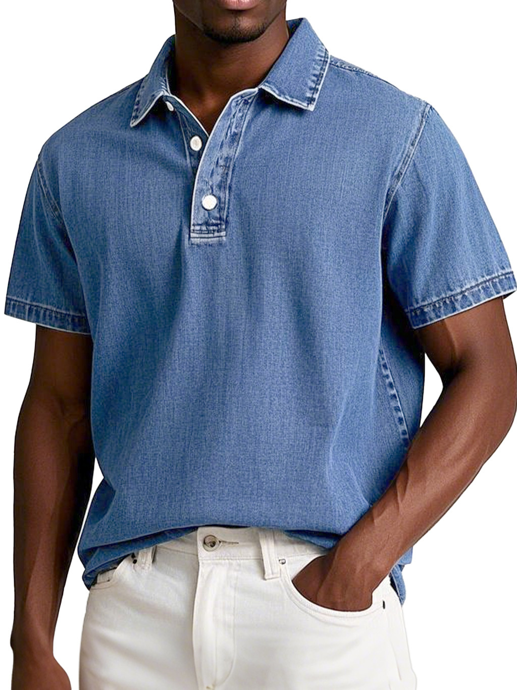 Men's Fashion Retro Washed Distressed Cotton Lapel Short Sleeve Polo S