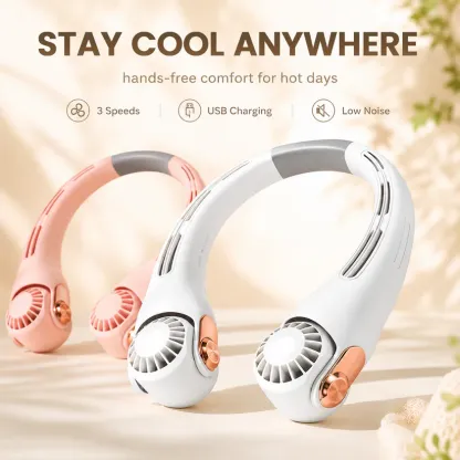 ❄️ Portable Neck Fan - 3-Sec Instant Cooling, 360° Rotating Head, 3-Speed Airflow