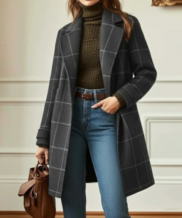 VICTORIA | Women's Retro Lapel Plaid Tweed Coat