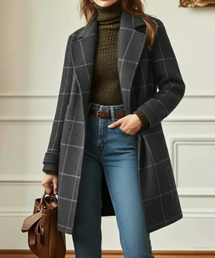 VICTORIA | Women's Retro Lapel Plaid Tweed Coat