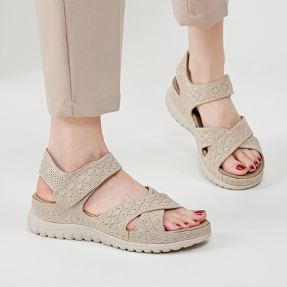 GRW Women Orthopedic Sandals Arch-support Comfortable Diamond Knit Cross Strap Elegant Design