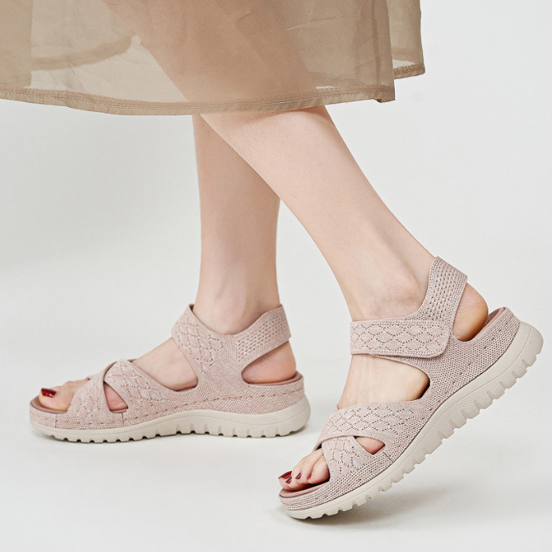 GRW Women Orthopedic Sandals Arch-support Comfortable Diamond Knit Cross Strap Elegant Design