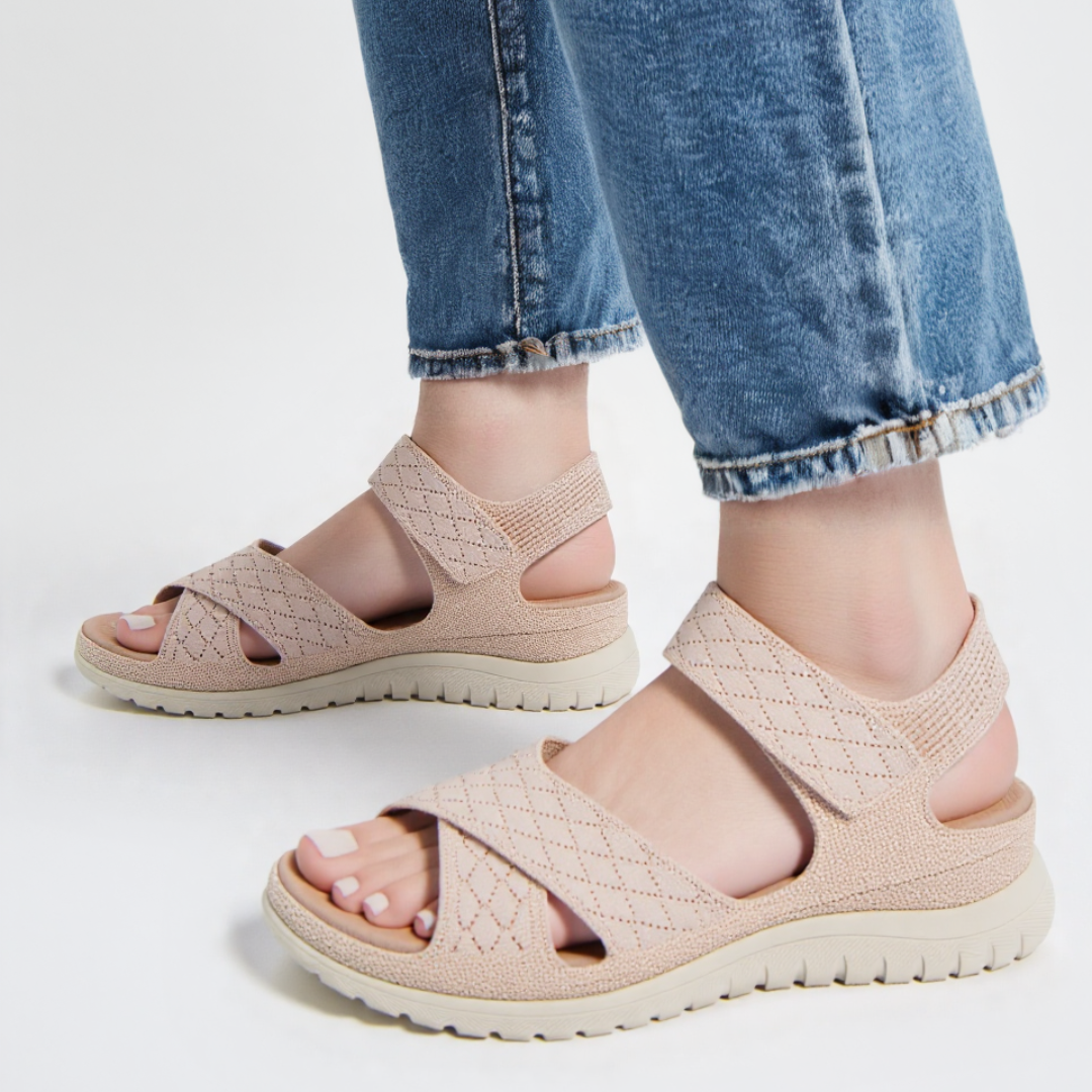 GRW Women Orthopedic Sandals Arch-support Comfortable Diamond Knit Cross Strap Elegant Design