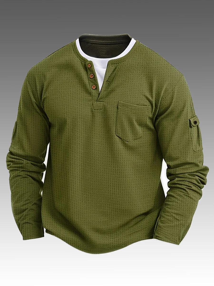 Men's Casual Fake Two Piece Double Layer V-neck Long Sleeved Bottoming Shirt