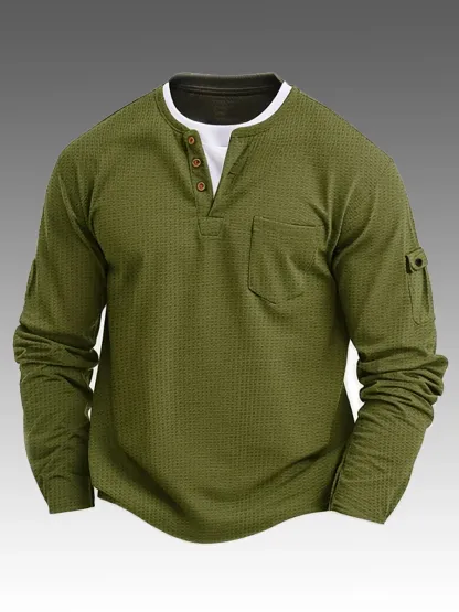 Men's Casual Fake Two Piece Double Layer V-neck Long Sleeved Bottoming Shirt