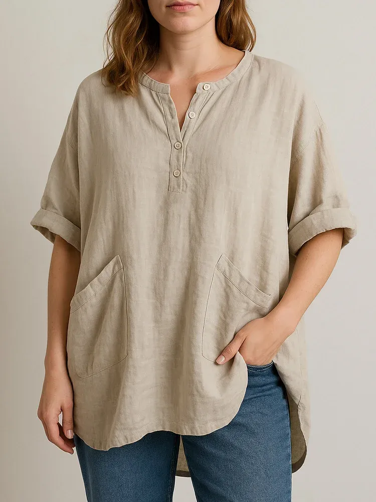 Women's Casual Cotton and Linen Short-sleeved Top