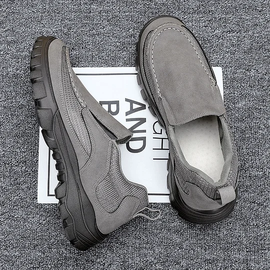  Men's Orthopedic Genuine Leather Shoes for Diabetics, Arch Support Hiking Shoes for Plantar Fasciitis