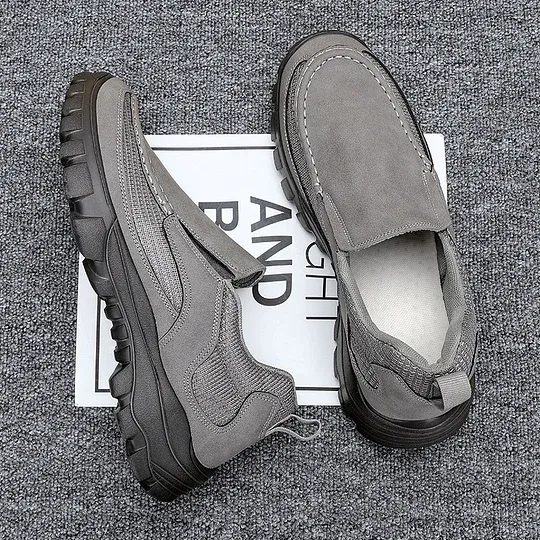  Men's Orthopedic Genuine Leather Shoes for Diabetics, Arch Support Hiking Shoes for Plantar Fasciitis