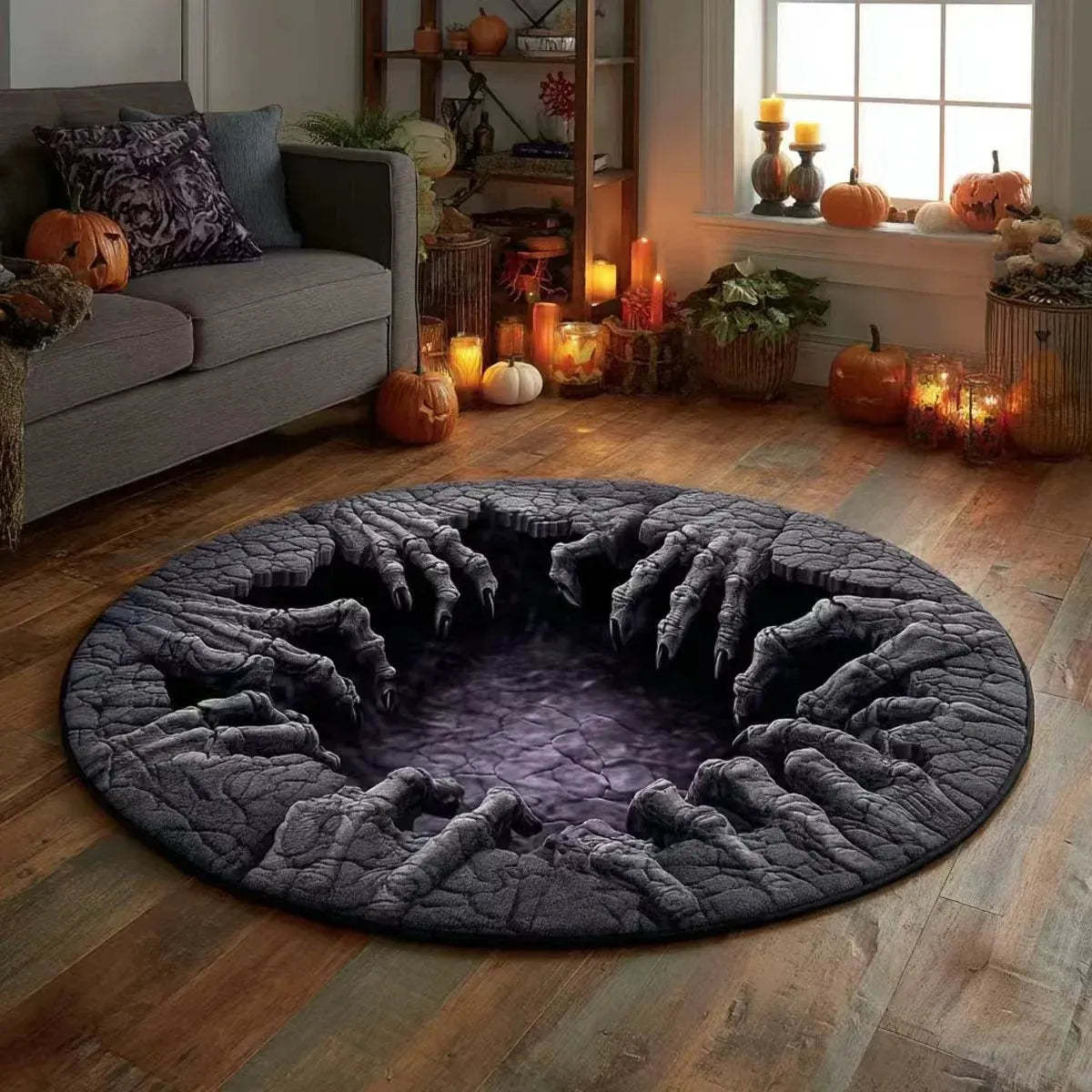🎃3D Skeleton Vortex Quilted Round Halloween Rug