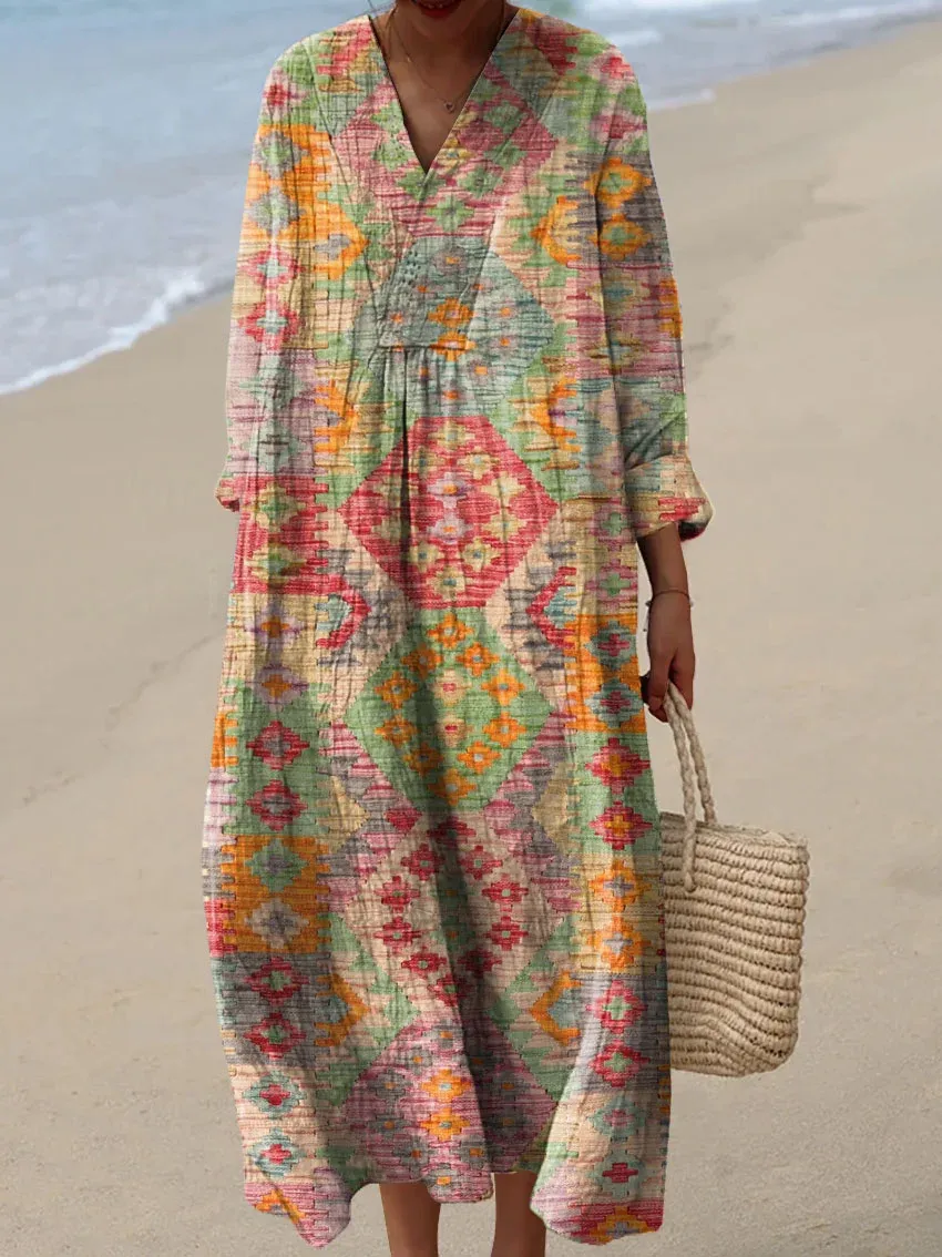 Women's Abstract Pattern Art Print Cotton Dress - Series5