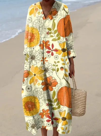 Women's Art Vintage Abstract Lines Art Print Dress