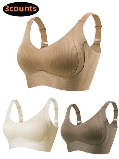 Women's Ribbed Push Up Adjustable Wireless Bra ( 💥 3 Pack )