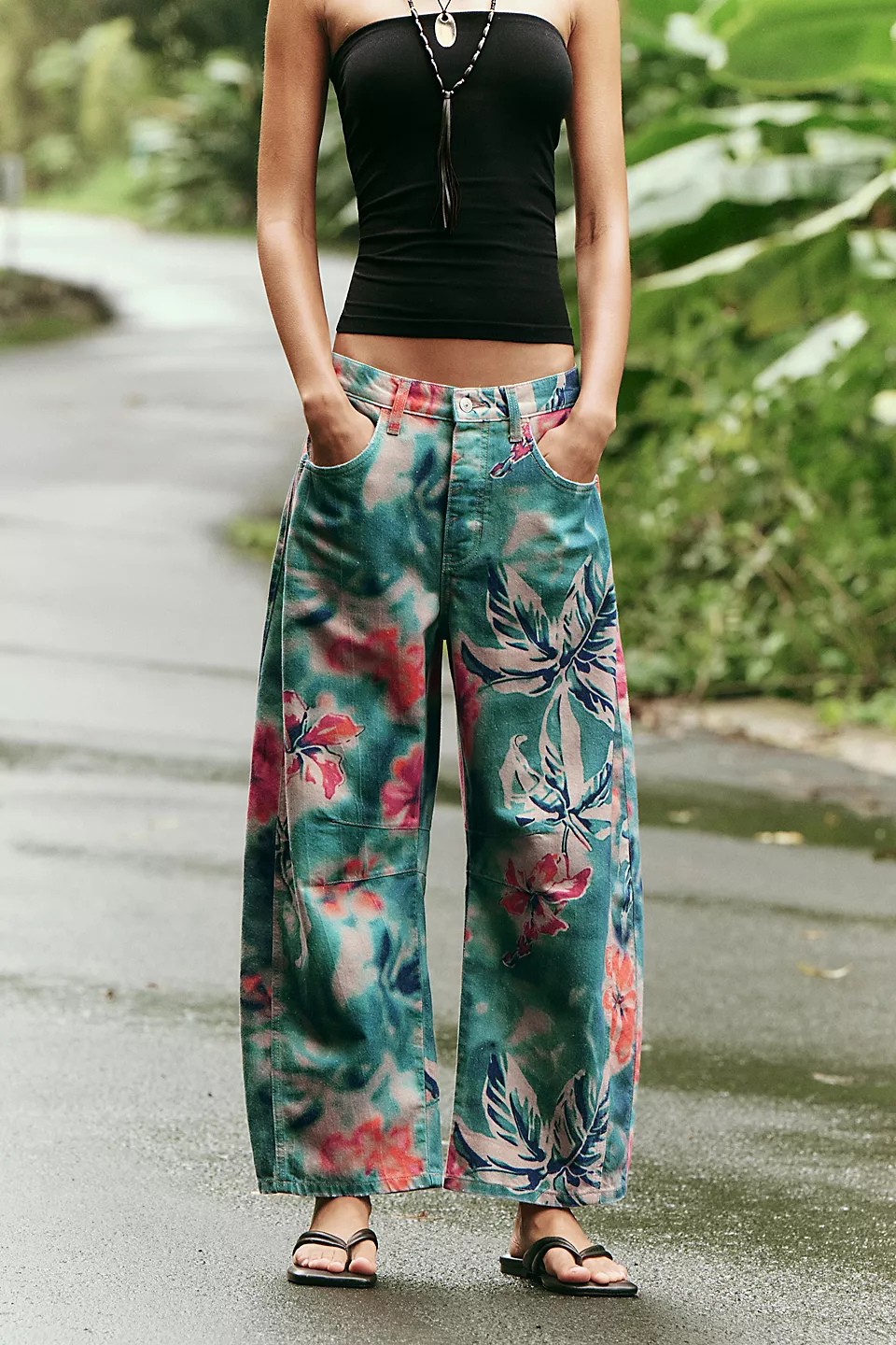 Women's Trendy Multi-Color Printed High-Waist Loose Fit Casual Pants