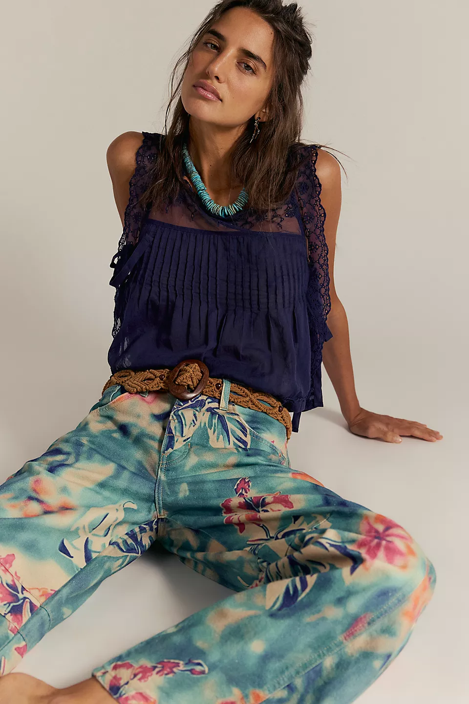 Women's Trendy Multi-Color Printed High-Waist Loose Fit Casual Pants